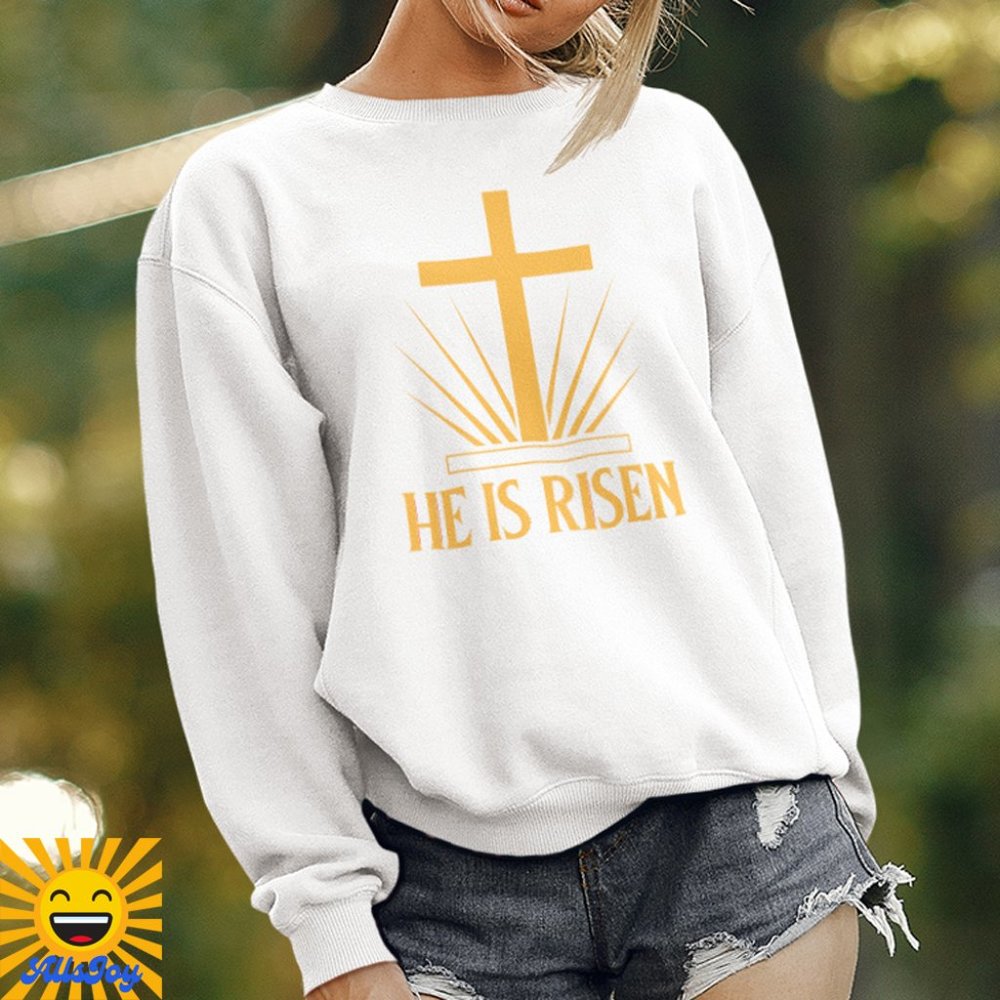 HE IS RISEN Fleece Pullover Crew Sweatshirt White